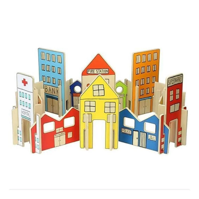 Hand - Painted Wooden Doll Set with Dresses and Accessories for Pretend PlaytimeThe Happy Architect Town