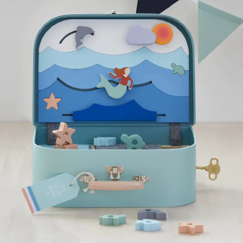 Hand - Painted Wooden Doll Set with Dresses and Accessories for Pretend PlaytimeThe Wonderful Little Suitcase Ocean Lover Suitcase Hand - Painted Wooden Doll Set with Dresses and Accessories for Pretend PlaytimeThe Wonderful Little Suitcase Ocean Lover Suitcase
