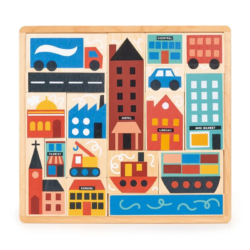 Sustainable Solid Wood Puzzle Set with 50 Pieces for Family Bonding and Brain TrainingTown Puzzle Sustainable Solid Wood Puzzle Set with 50 Pieces for Family Bonding and Brain TrainingTown Puzzle