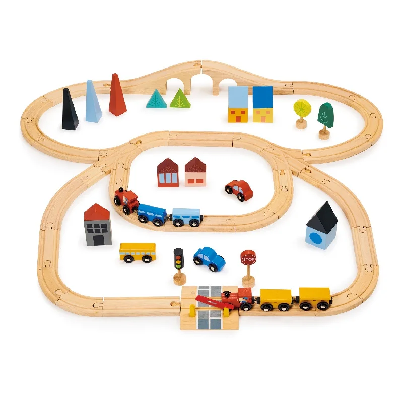 Sustainable Wood Marble Run Set with Multiple Tracks and Marble StorageTown Train Set Sustainable Wood Marble Run Set with Multiple Tracks and Marble StorageTown Train Set