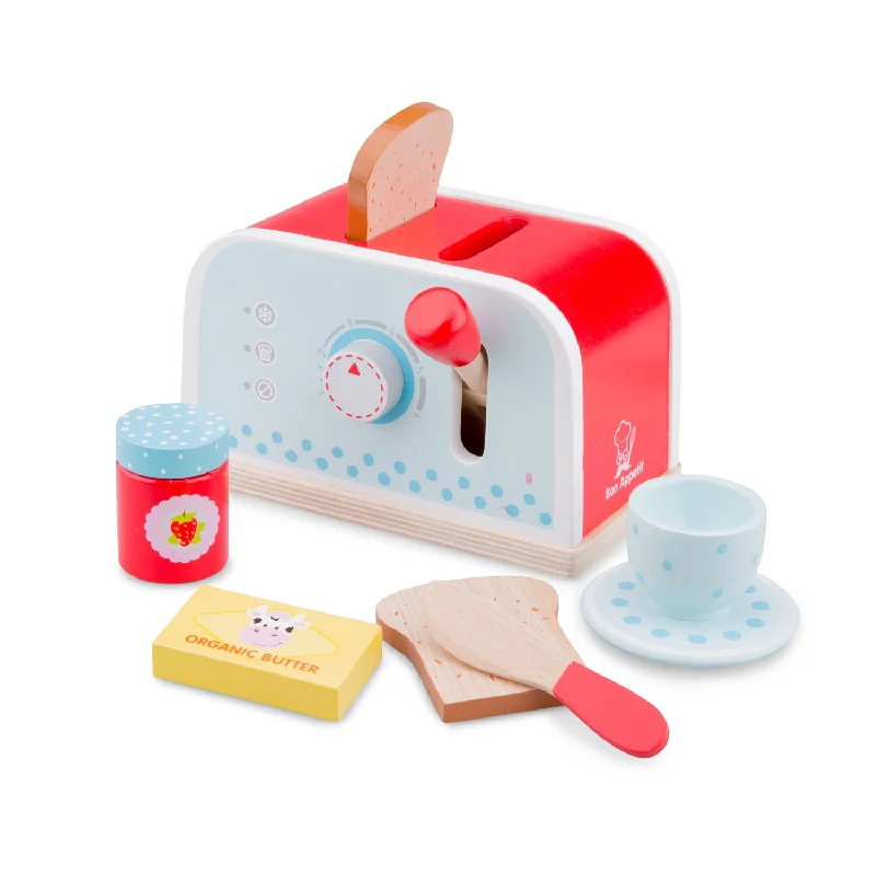 Hand - Turned Wooden Spinning Top with a Colorful Design for Classic AmusementToy Toaster Set