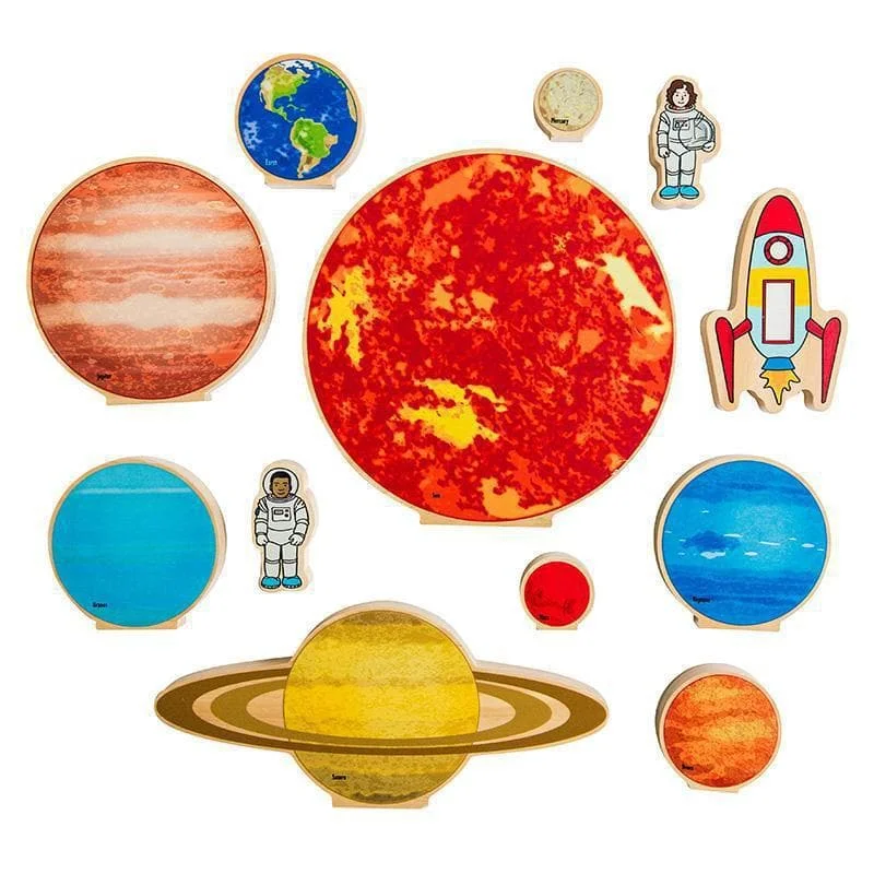 Hand - Painted Wooden Animal Figurines Set for Nursery Decor and Pretend PlayTravelling in Space