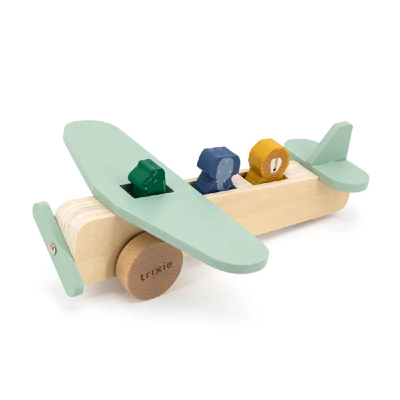 Hand - Painted Wooden Animal Figurines Set for Nursery Decor and Pretend PlayTrixie Wooden animal airplane Hand - Painted Wooden Animal Figurines Set for Nursery Decor and Pretend PlayTrixie Wooden animal airplane