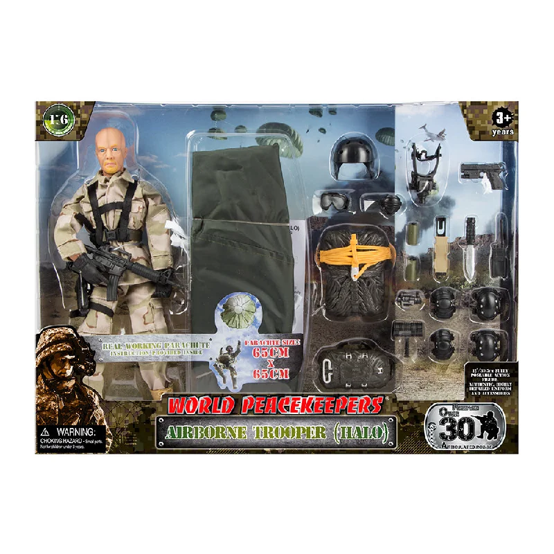 Hello Kitty Action Figure with Bow - Adorned Outfit and Miniature Sanrio ItemsWorld Peacekeepers Airborne Trooper