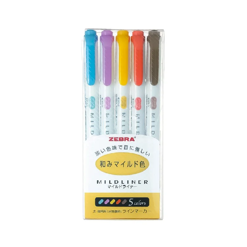 Zebra Mildliner Brush Marker Ended Highlighter & Creative Tool Set of 5