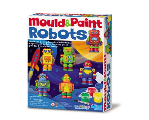 Natural Finish Wooden Educational Toys with a Music - Making Function for 3 - 5 Year Olds4M - Mould & Paint Robots