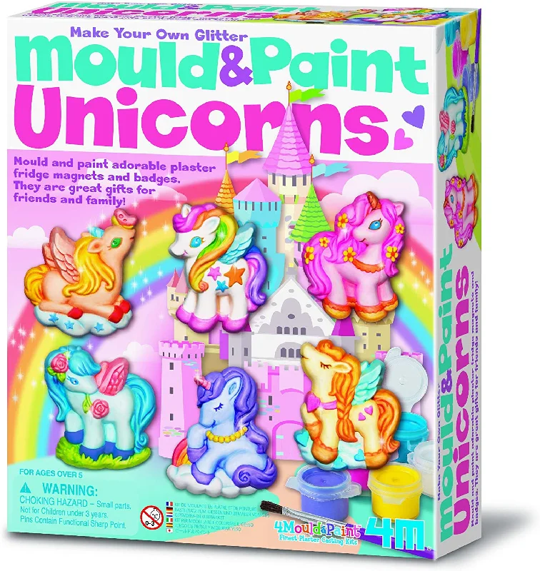 Sustainable Solid Wood Educational Toys with a Language - Learning Activity Book4M - Mould & Paint - Unicorns