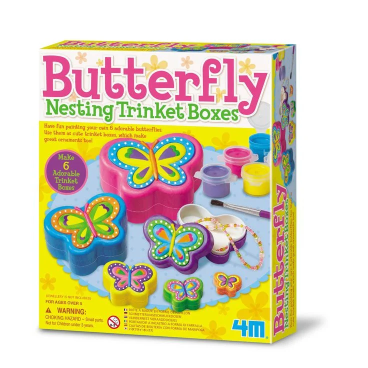 Eco - Conscious Solid Wood Educational Toys with a Social - Skills Development Game4M Paint Your Own Butterfly Nesting Trinket Box