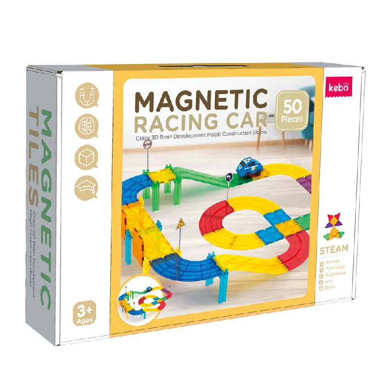 Natural Wood Educational Toys with a Magnetic Puzzle Design for Brain TrainingKebo Magnetic Racing Track Tile Set - 50 Pcs