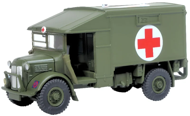 Die - Cast Model of a Military Jeep with Camouflage Paint and Weapon AccessoriesModel of the 51st Highland Division 1944 Austin K2 Ambulance by Oxford at 1:76 scale.