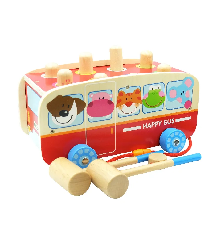 Sustainable Wooden Educational Toys with a Storytelling and Role - Playing SetWooden Animal Pounding Bus Sustainable Wooden Educational Toys with a Storytelling and Role - Playing SetWooden Animal Pounding Bus
