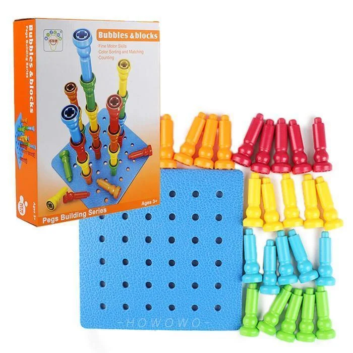 Natural Wood Educational Toys with a Construction and Engineering Play SetBubbles & Block Peg Stacker Pegs Building set Natural Wood Educational Toys with a Construction and Engineering Play SetBubbles & Block Peg Stacker Pegs Building set