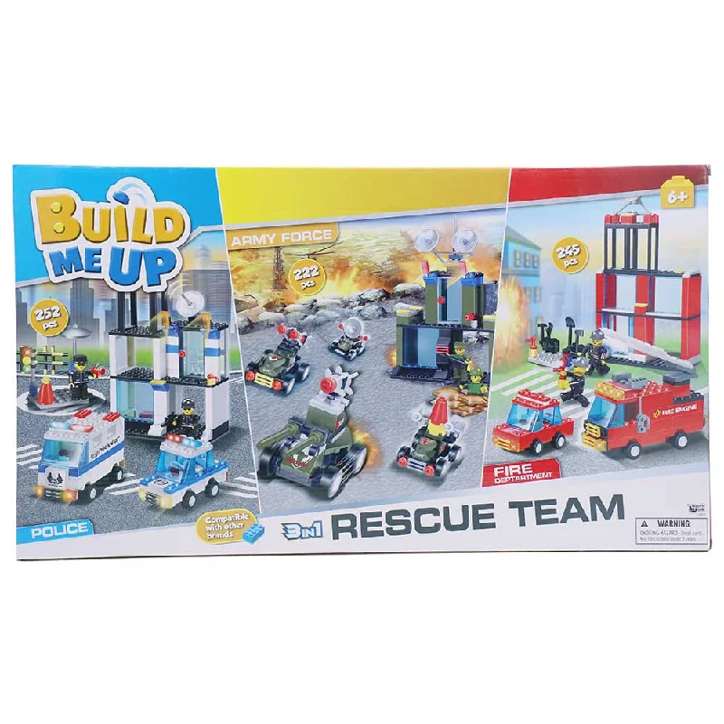 Solid Wood Educational Toys with a Science Experiment Theme for Young LearnersBuild Me Up Rescue Team 3 In 1 Police, Fire, Military Blocks Multicolour - 719 Pieces Solid Wood Educational Toys with a Science Experiment Theme for Young LearnersBuild Me Up Rescue Team 3 In 1 Police, Fire, Military Blocks Multicolour - 719 Pieces