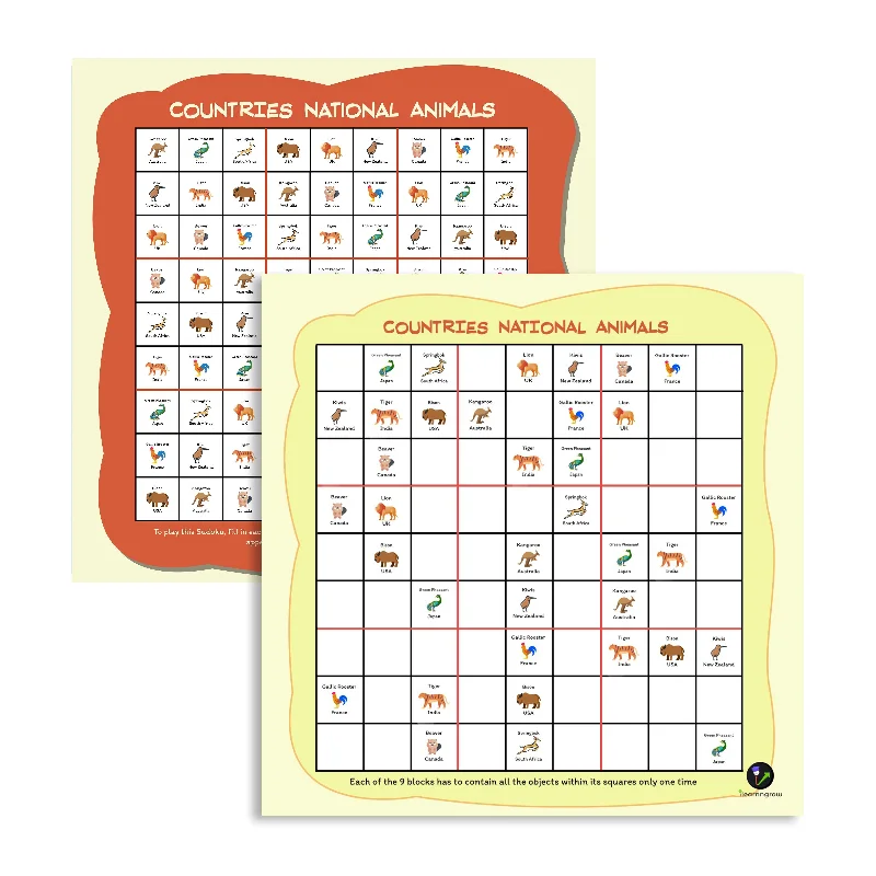 Hand - Sanded Wooden Educational Toys for Safe Exploration by PreschoolersCountries National Animal Sudoku