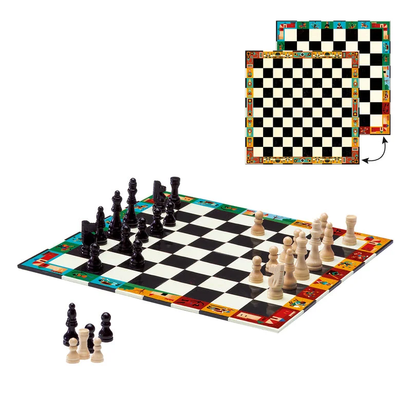 High - Grade Solid Wood Educational Toys for Improving Hand - Eye CoordinationDjeco Chess & Checkers Board Game