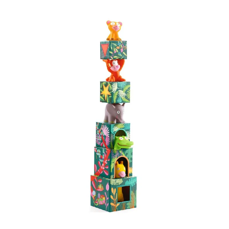 Natural Wood Early Learning Educational Toys for Toddlers' Cognitive DevelopmentStacking Blocks - Djeco Maxi Topanijungle