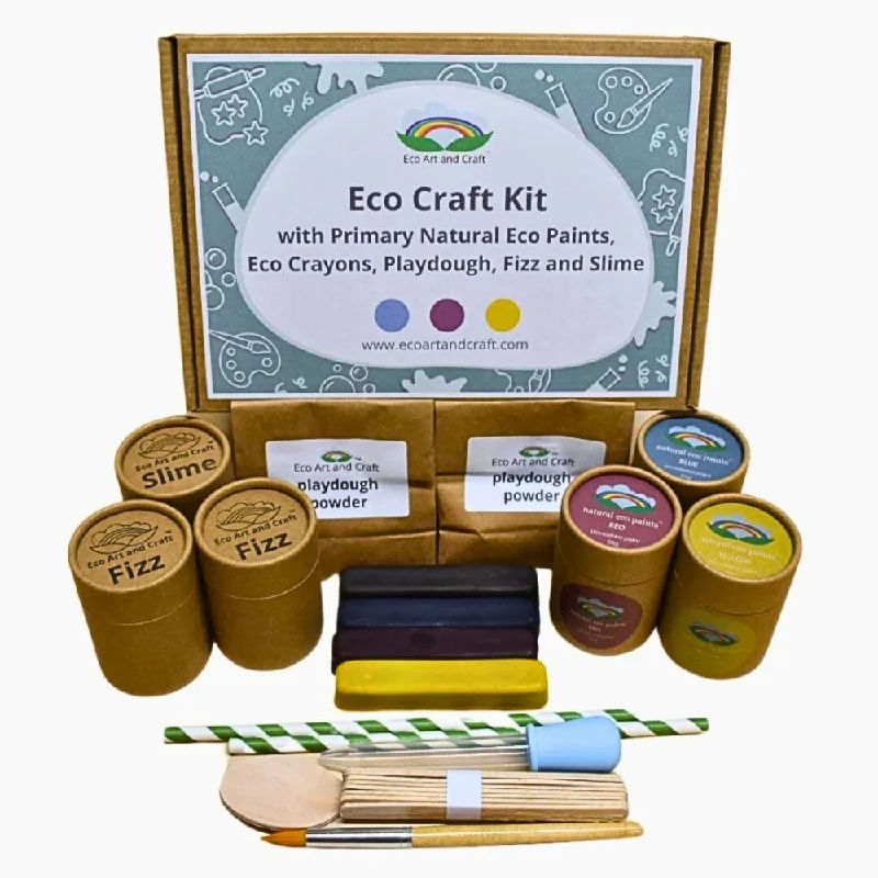 Sustainable Wooden Educational Toys with Counting and Number Recognition ElementsEco Art And Craft Kit - Natural Eco Paints, Slime, Fizz, Playdough, Crayons and Tools