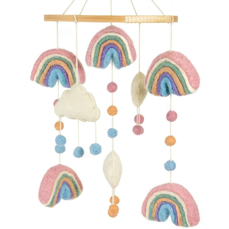 Sustainable Wooden Educational Toys with Counting and Number Recognition ElementsFelt Hanging Mobile - Rainbows