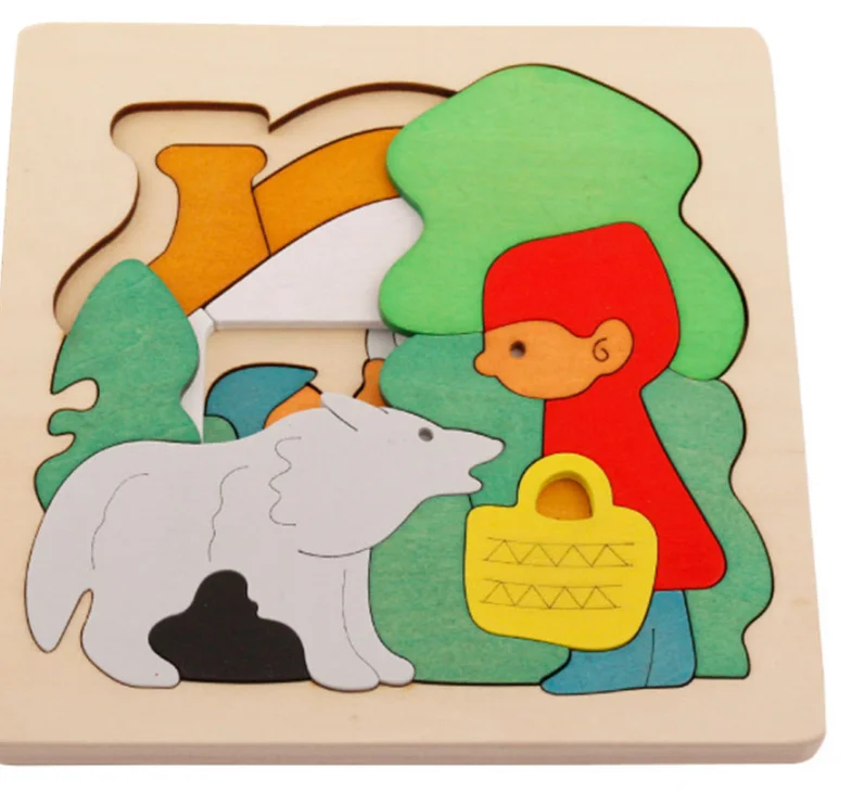 Natural Wood Educational Toys with a Construction and Engineering Play SetLayered Wooden Puzzle (Little Red Riding Hood)