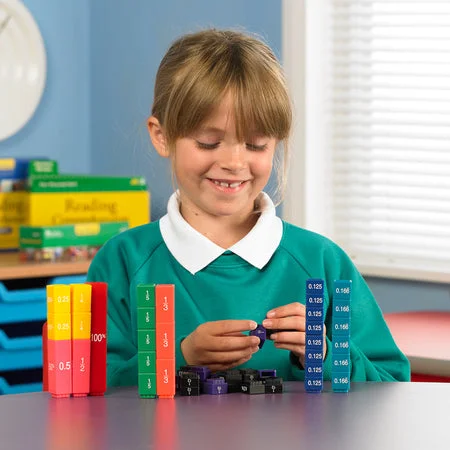 Sustainable Solid Wood Educational Toys with a Language - Learning Activity BookLearning Resources Fraction Tower Equivalency Cubes