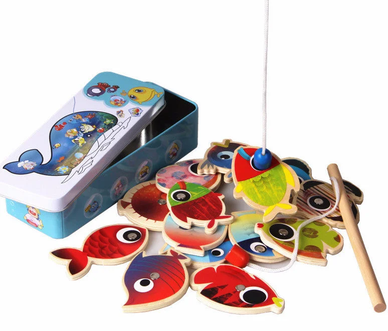Hand - Carved Wooden Educational Toys with Alphabet - Learning BlocksMagnetic Fishing Game in a Tin Box - Fine Motor skills Hand - Carved Wooden Educational Toys with Alphabet - Learning BlocksMagnetic Fishing Game in a Tin Box - Fine Motor skills