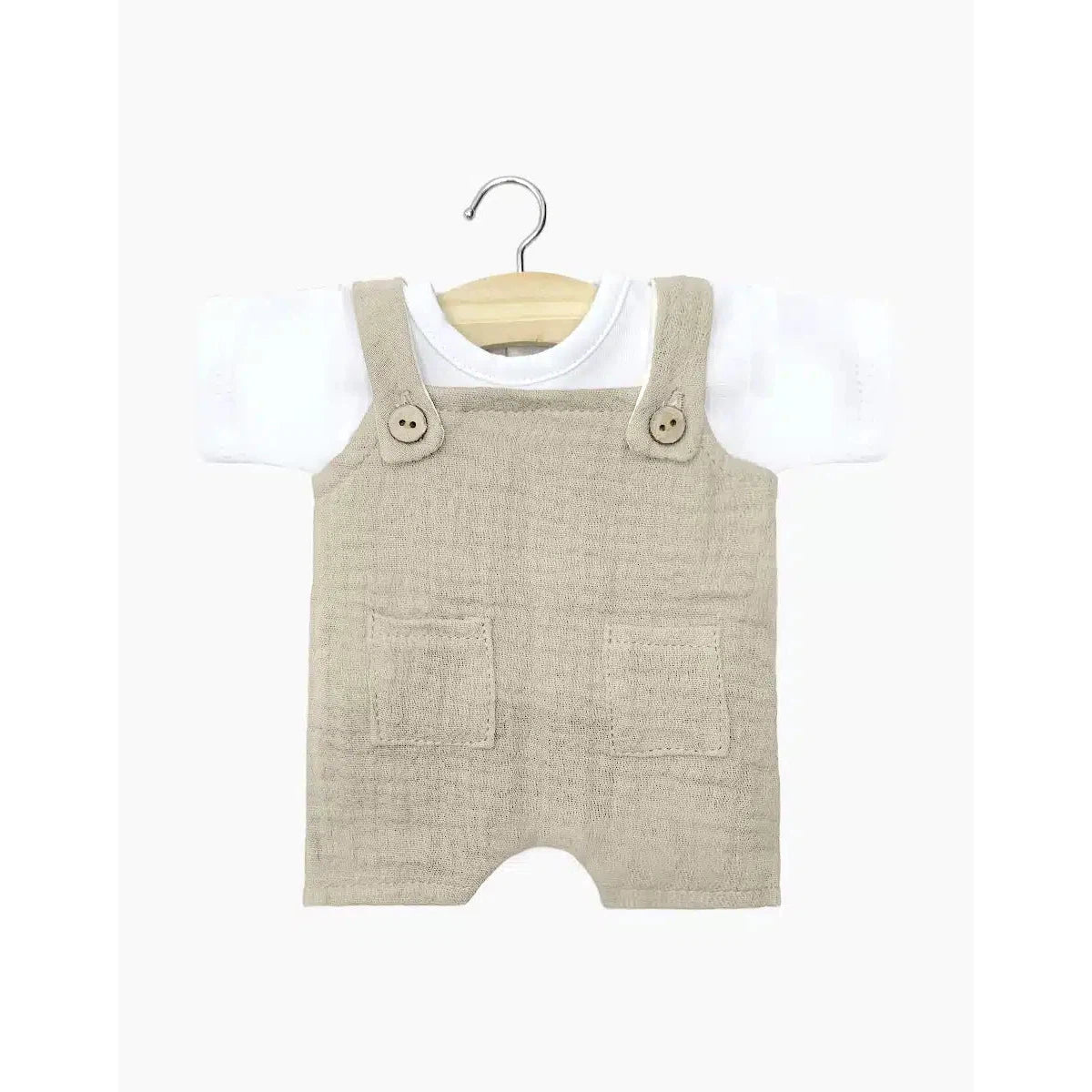 Dolls with Sound - Activated Movements and a Set of Musical Instrument AccessoriesMinikane babies Antonin overalls set in pebble gauze and white jersey t-shirt