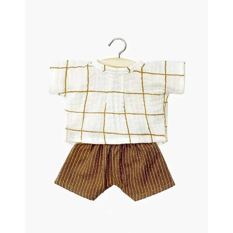 Dolls with a Voice - Recording Function and a Set of Microphone AccessoriesMinikane babies mao top set in Aldo double gauze check and Vito shorts in hazelnut striped cotton