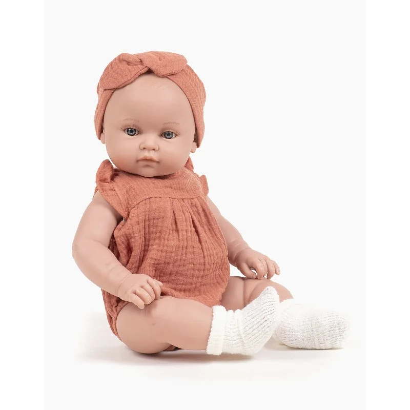 Dolls with Removable Magnetic Clothing and a Variety of Magnetic AccessoriesMiniKane bambinis girl Yaëlle dressed in an olivia romper and double marsala gauze headband