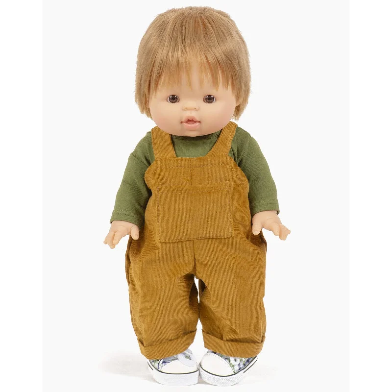 Collector - Grade Porcelain Dolls with Hand - Painted Facial Features and Custom - Made AccessoriesMinikane gordis Antoine overalls set in Havana milleraies and dark khaki jersey t-shirt