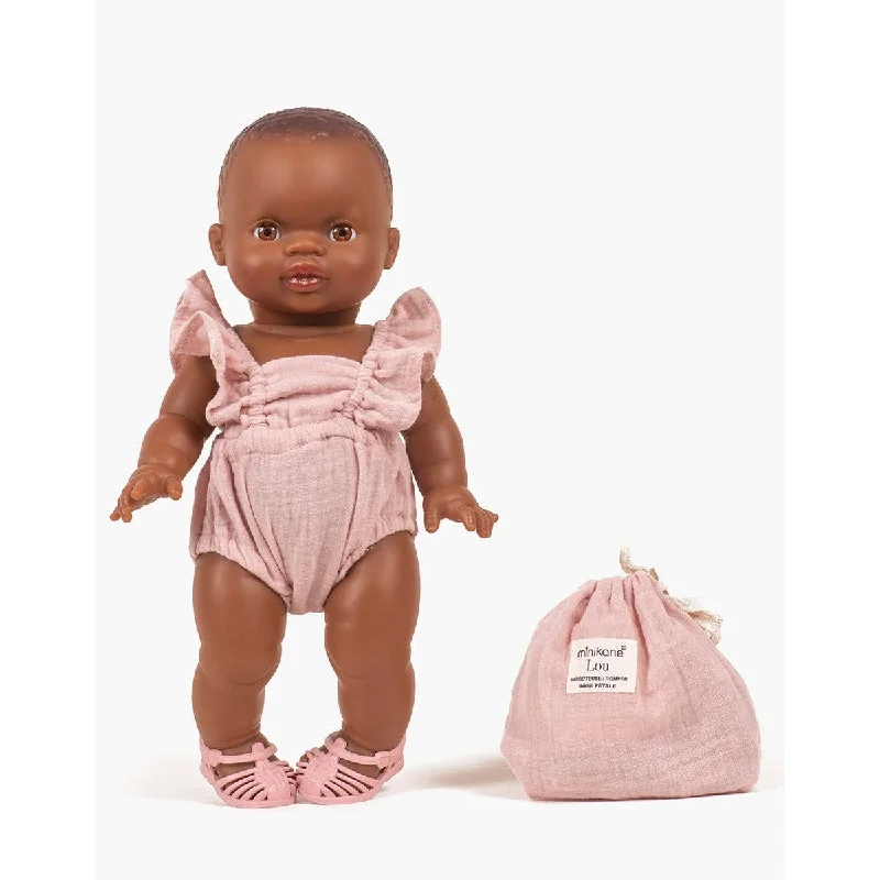 Dolls Inspired by Popular Fantasy Characters with Magic - Themed AccessoriesMiniKane gordis Lou retro romper in petal cotton gauze with pouch