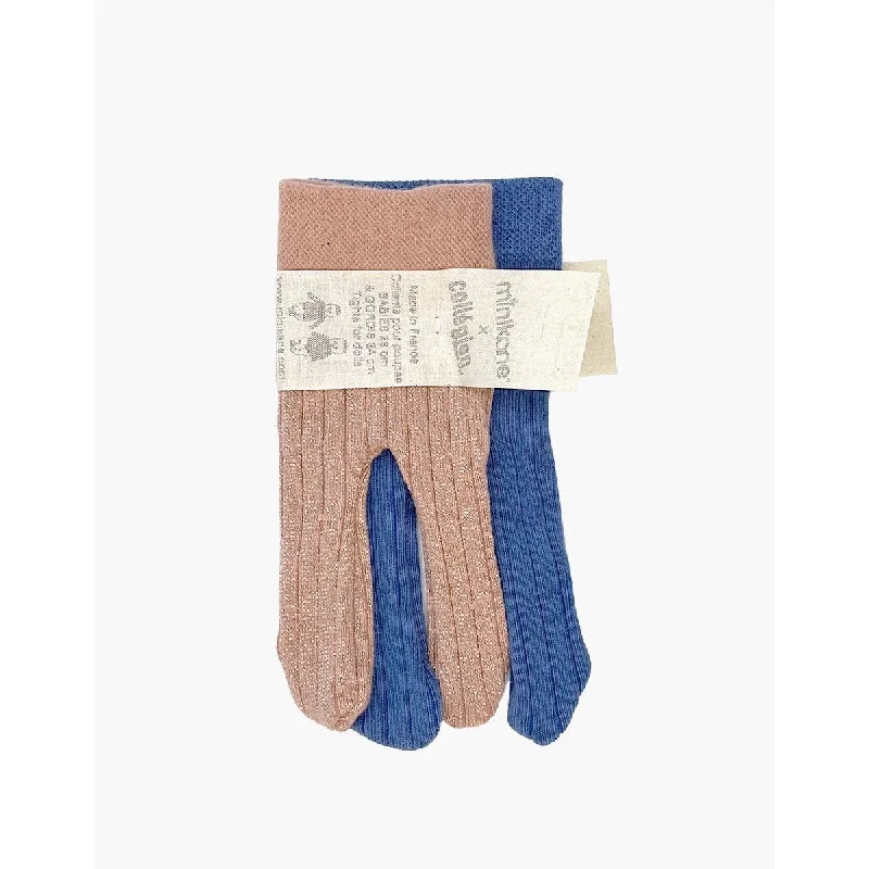 Dolls Made from Sustainable Materials with Environment - Friendly AccessoriesMinikane gordis pack of 2 tights in rosewood lurex and sapphire blue