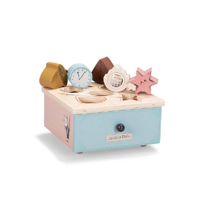 Hand - Carved Wooden Educational Toys with Alphabet - Learning BlocksMoulin Roty Apres La Pluie - Shape sorter box Hand - Carved Wooden Educational Toys with Alphabet - Learning BlocksMoulin Roty Apres La Pluie - Shape sorter box