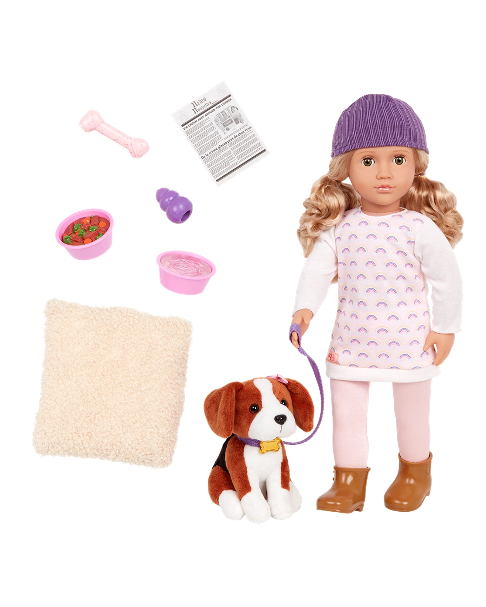 Dolls with Jointed Limbs for Poseability and a Set of Miniature Furniture AccessoriesOur Generation Doll with Pet Dog Ember and Beagle