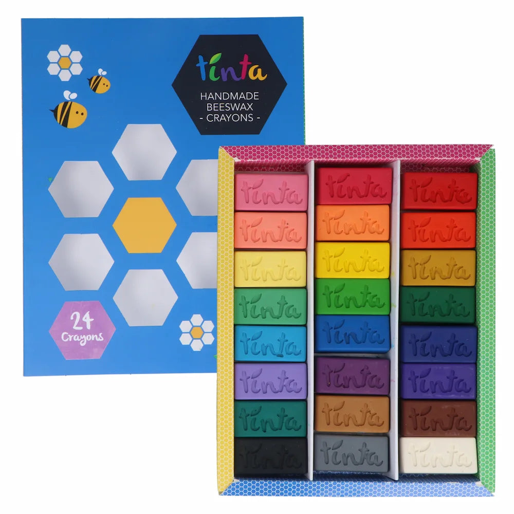 Sustainable Solid Wood Educational Toys with a Language - Learning Activity BookTinta Crayons Block Crayons 24 pack