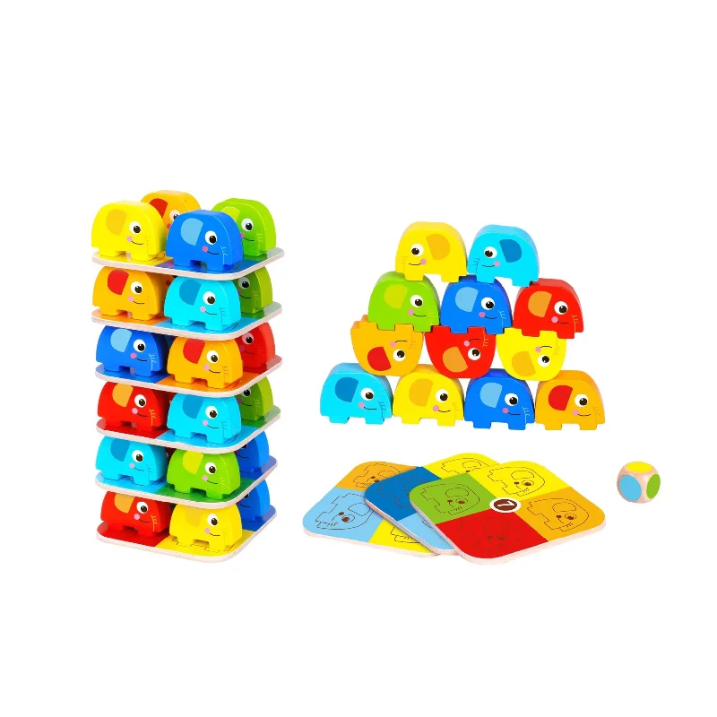 High - Quality Solid Wood Educational Toys for Developing Fine Motor Skills in KidsTooky Toy Wooden Elephant Stacking Game