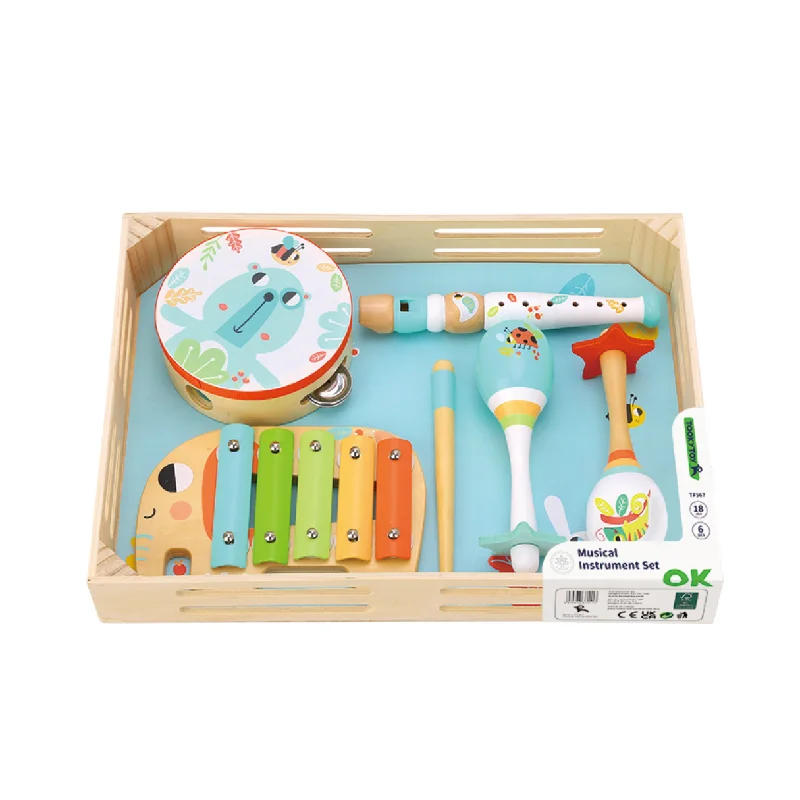 Natural Wood Educational Toys with a Magnetic Puzzle Design for Brain TrainingTooky Toy Music Instrument Set with Wooden Tray Natural Wood Educational Toys with a Magnetic Puzzle Design for Brain TrainingTooky Toy Music Instrument Set with Wooden Tray