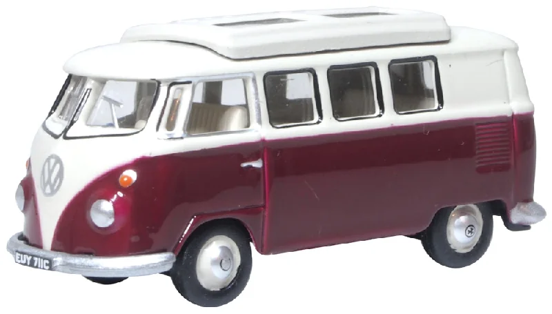 Die - Cast Model of a London Double - Decker Bus with Detailed Interior and ExteriorModel of the VW T1 Camper Titan Red/Beige Grey by Oxford at 1:76 scale.