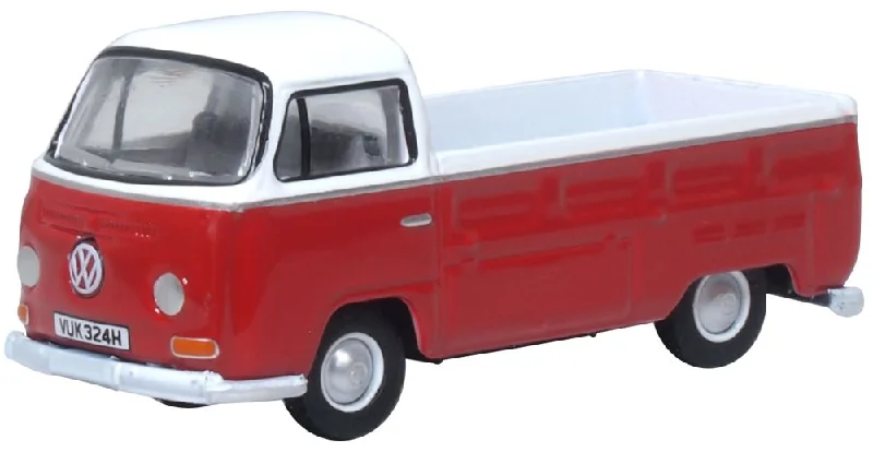 Collectible Train Set with a Steam Locomotive, Passenger Cars, and Track AccessoriesModel of the VW Bay Window Pick Up Poppy Red/White by Oxford at 1:76 scale.