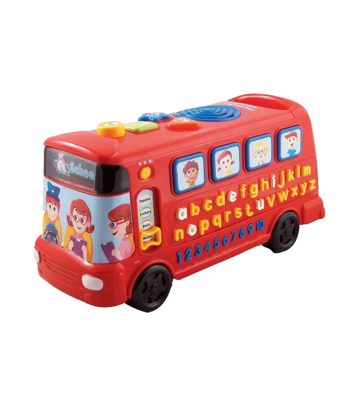 Sustainable Wooden Educational Toys with a Storytelling and Role - Playing SetRed Playtime Bus with Phonics