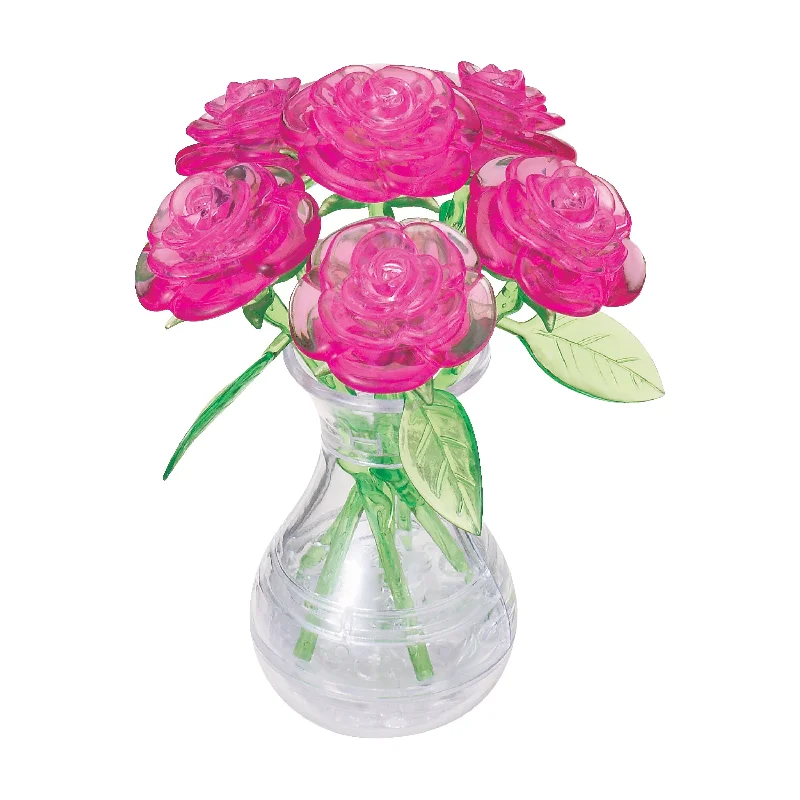 3D Crystal Puzzle - Roses in a Vase (Pink): 47 Pcs