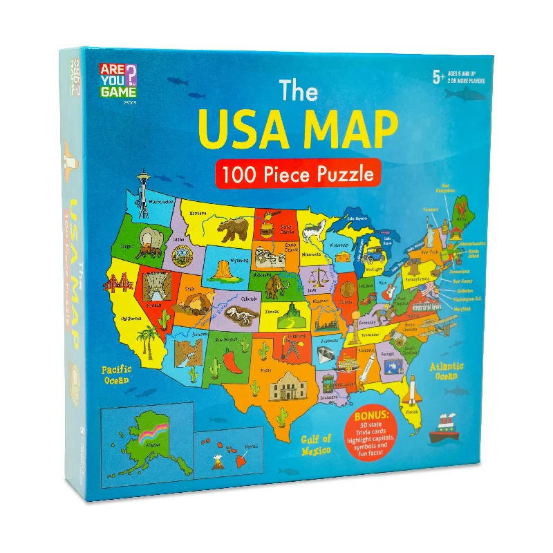 The USA Map Puzzle with Bonus Trivia Game: 100 Pcs