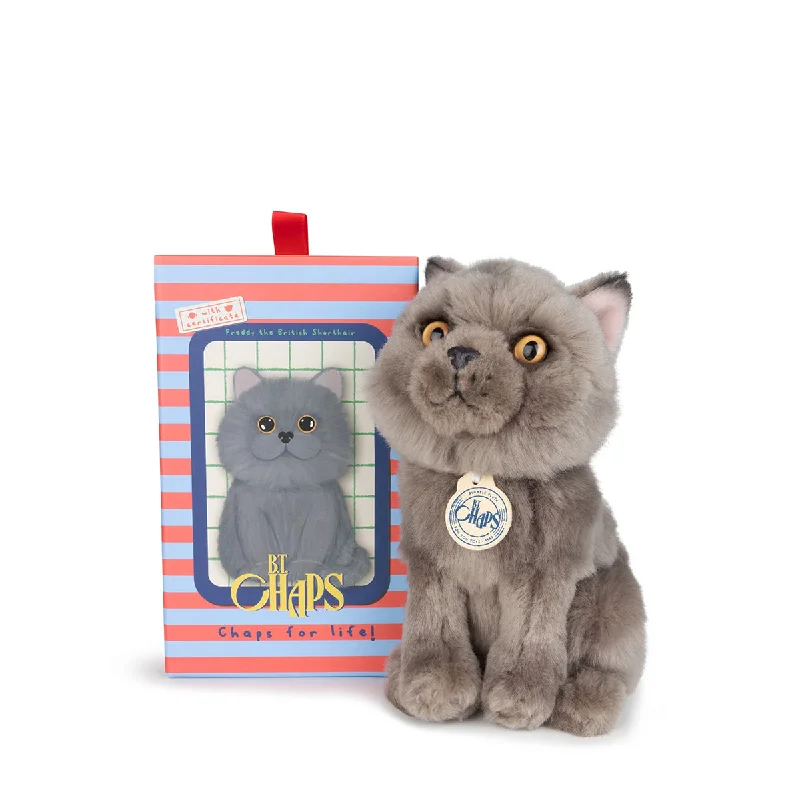 Plush Superhero Dolls with Embroidered Badges for Young FansB.T. Chaps  Freddy The British Shorthair Floppy in Giftbox - 17cm - 6.5"