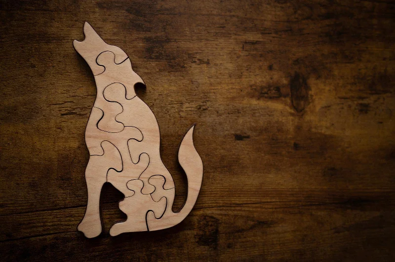 Hand - Carved Wooden Puzzles of Mythical Creatures for Fantasy FansDouble Sided Wolf Puzzle