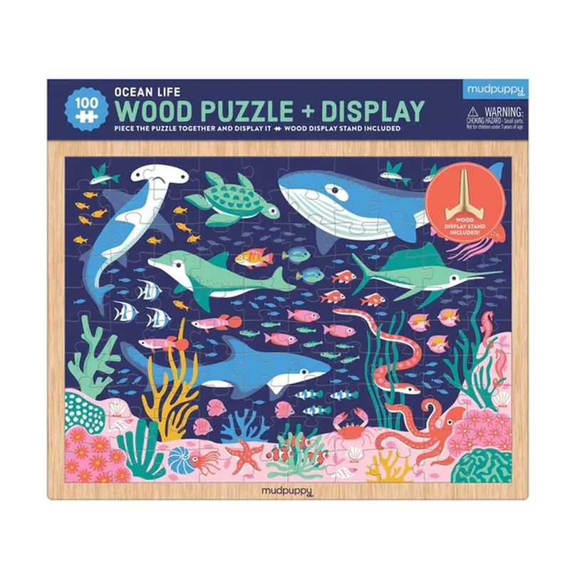 Mud Puppy Ocean Life 100 Piece Wooden Puzzle + Display