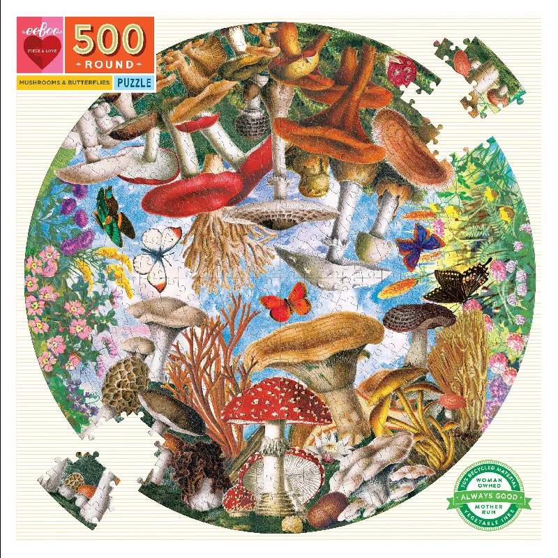 Antique - Style Wooden Puzzles of Classic Cars for Vintage EnthusiastsMushroom & Butterflies (500 Pieces)Puzzle by Eeboo