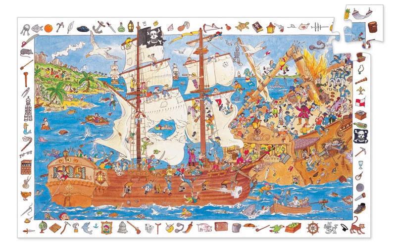 Puzzle - Swapable Wooden Puzzles with a Circus Theme for Community ExchangesPirates Puzzle 100 Pieces Observation Puzzle by Djeco Puzzle - Swapable Wooden Puzzles with a Circus Theme for Community ExchangesPirates Puzzle 100 Pieces Observation Puzzle by Djeco